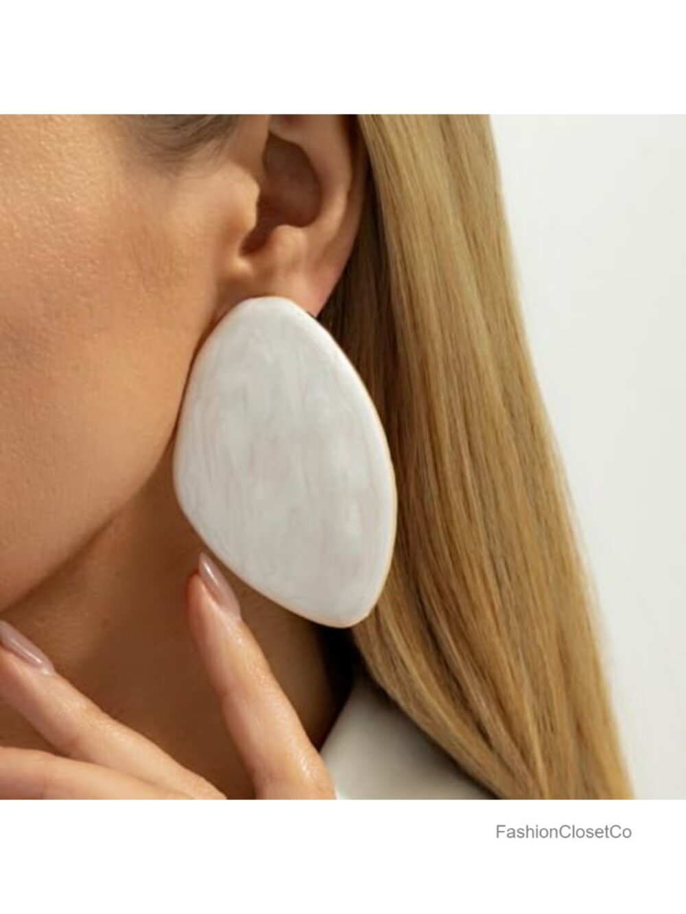 Retro Resin Geometric Stud Earrings, Chunky Oval Statement Earrings, - Picture 2 of 5